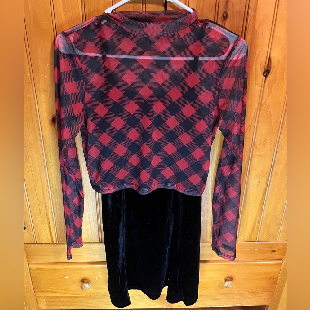 LILY ROSE Black dress with red plaid top cover size small